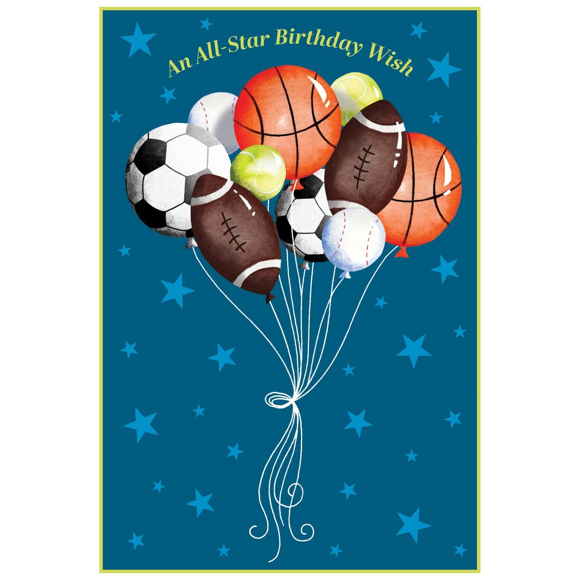 Colorful Sport Balloons birthday card by Pictura featuring vibrant balloon illustrations for festive occasions.